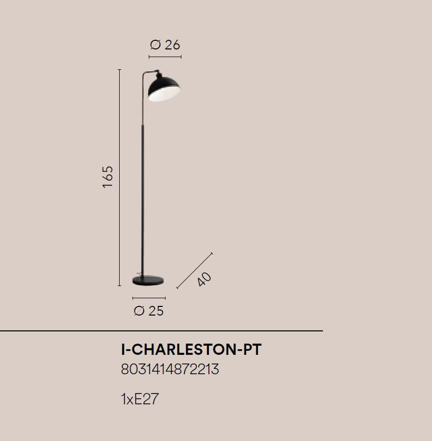 Piantana metallo nero opaco diffusore interno bianco lucido 1XE27 non incl. CHARLESTON Piantana metallo nero opaco diffusore interno bianco lucido 1XE27 non incl. CHARLESTON